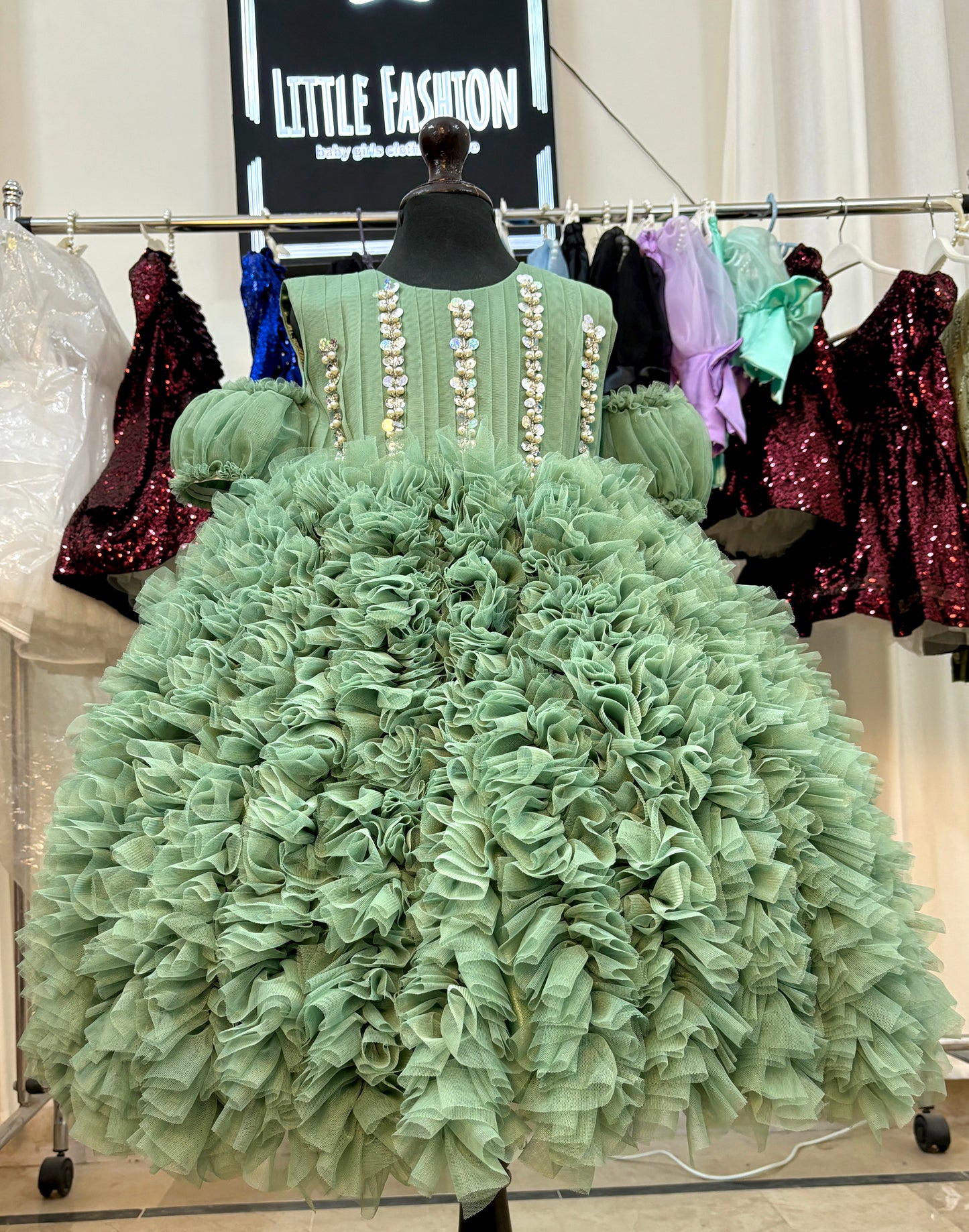 Sage Green Ruffled Dress