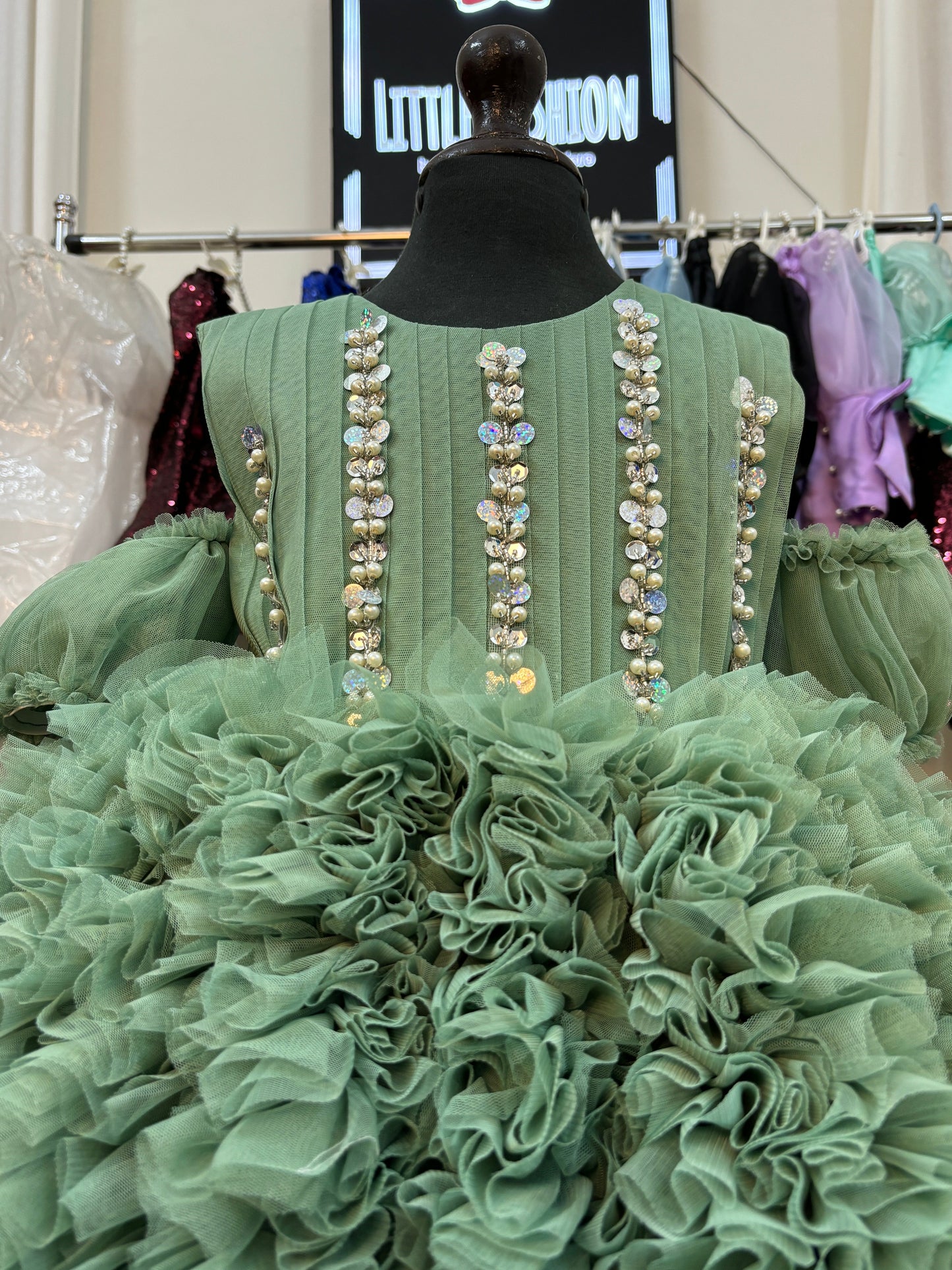 Sage Green Ruffled Dress