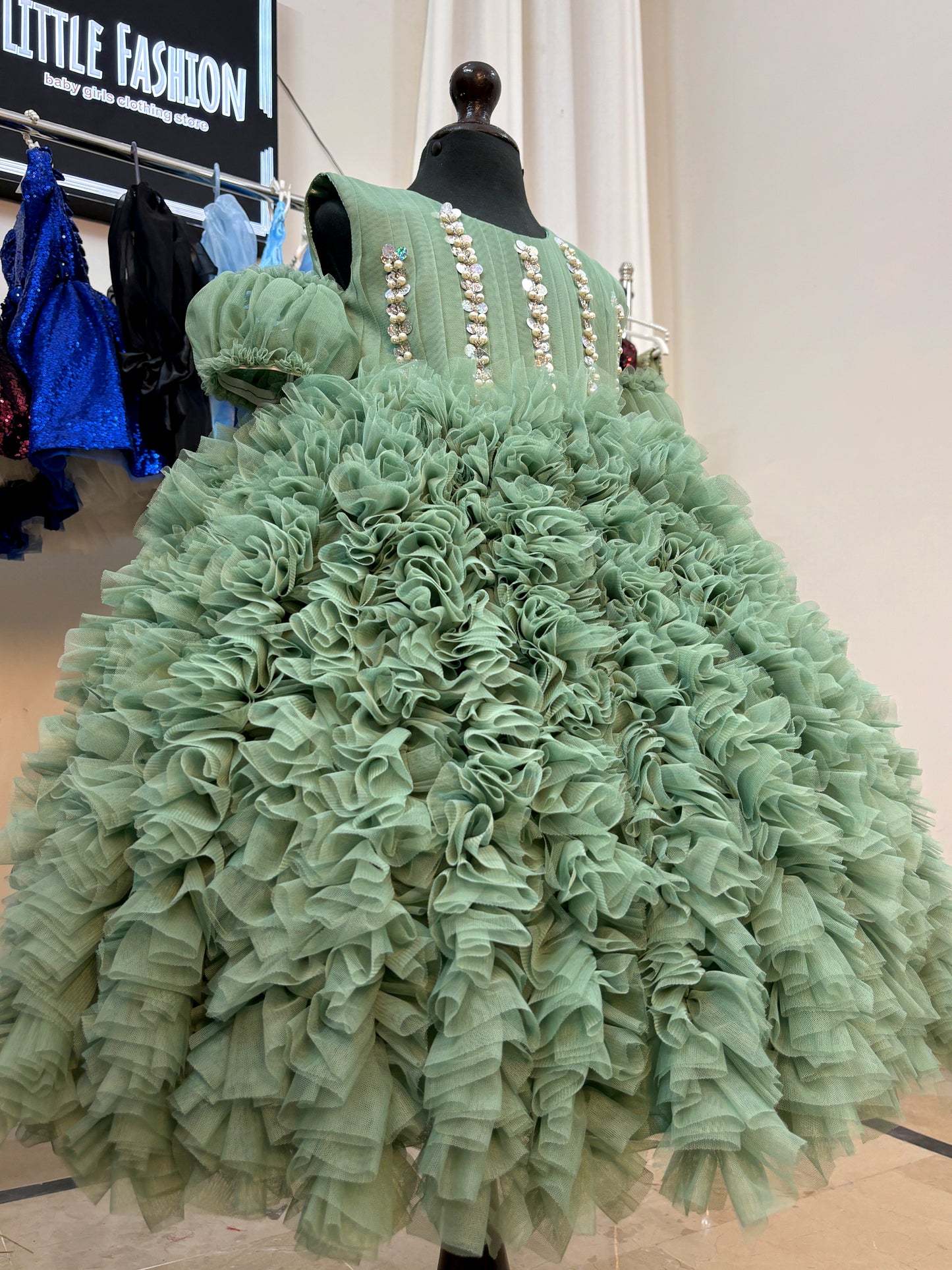 Sage Green Ruffled Dress